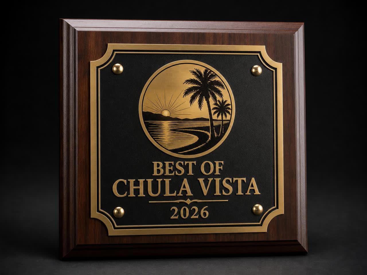 Engraved Best of Chula Vista 2026 award plaque