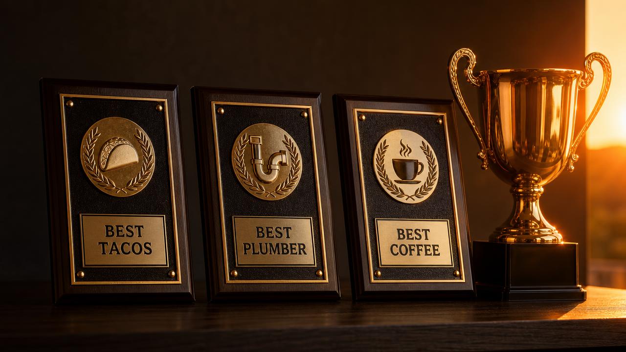 Best of Chula Vista award plaques and trophy for winning businesses